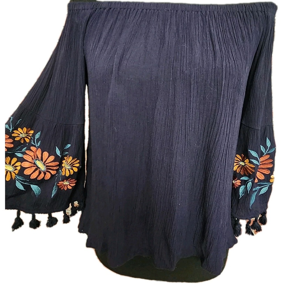 Boho Top Womens M Cottagecore Praire Embroidered‎ Flowy Peasant Hippie Festival
